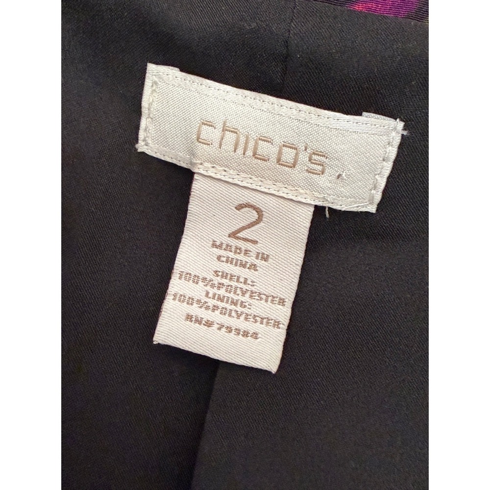 Chicos Tropical Palm Floral‎ Blazer Jacket Green Pink Botanical Print Size 2 LGE - Picture 6 of 7